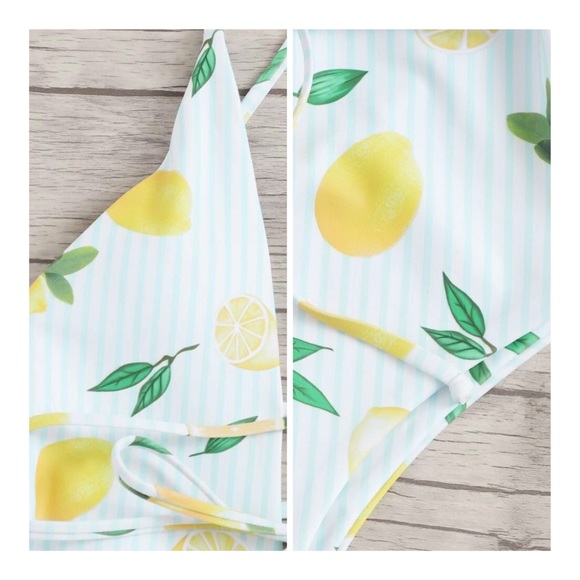 LAST 1! Lemon Print Striped One Piece Swimsuit - Picture 2 of 3